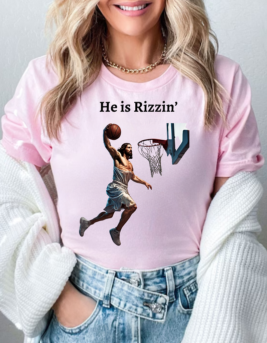 He Is Rizzin' Shirt / Hoodie, Funny Jesus Shirt / Hoodie, Humor Easter Shirt /Hoodie, Christian Easter Shirt / Hoodie, Easter Gift, Easter Day Outfit, Jesus Basketball Easter