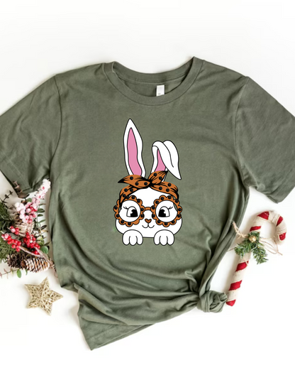 Bunny with Leopard Glasses T-shirt, Easter Hoodie, Easter bunny graphic tee, Easter shirts for infants / Toddlers, Unisex Easter Bunny tee, Easter Gift