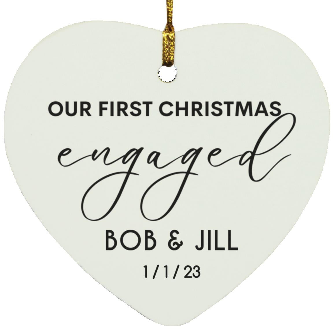 Personalized Couple Name & Date Our First Christmas Engaged, First Christmas Engaged Heart Ornament