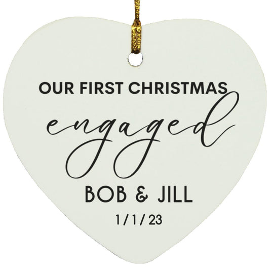 Personalized Couple Name & Date Our First Christmas Engaged, First Christmas Engaged Heart Ornament