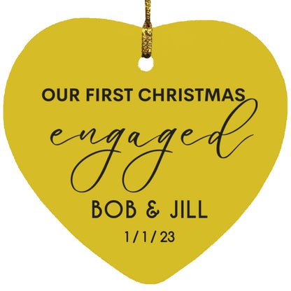 Personalized Couple Name & Date Our First Christmas Engaged, First Christmas Engaged Heart Ornament