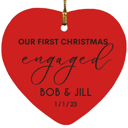 Personalized Couple Name & Date Our First Christmas Engaged, First Christmas Engaged Heart Ornament