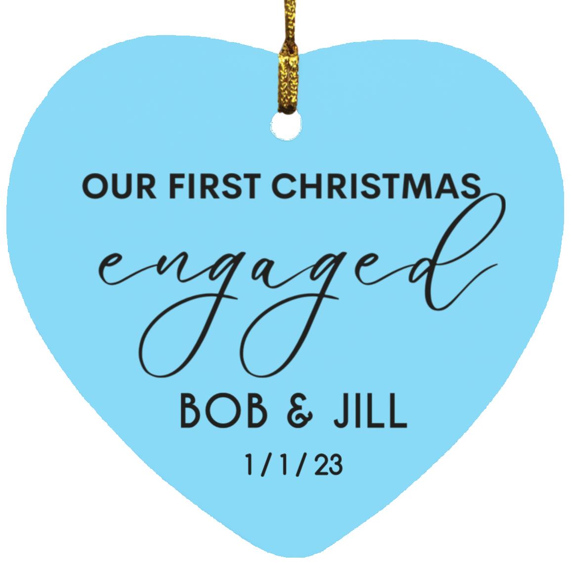 Personalized Couple Name & Date Our First Christmas Engaged, First Christmas Engaged Heart Ornament