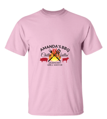 PERSONALIZED NAME FRONT VIEW, BBQ CHILLIN' & GRILLIN , LEGENDARY GRILL MASTER 5.3 oz. UNISEX T-Shirt