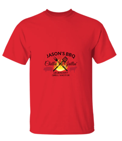 PERSONALIZED NAME FRONT VIEW, BBQ CHILLIN' & GRILLIN , LEGENDARY GRILL MASTER 5.3 oz. UNISEX T-Shirt