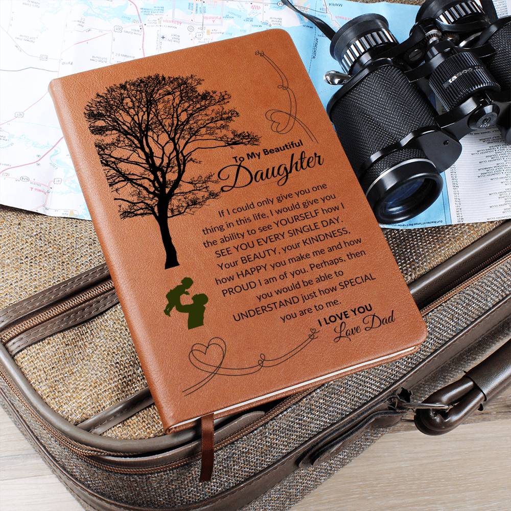 Dad To Daughter Gifts, Vegan Leather Writing Journal with Inspirational - Tree of Life Leather Cover, Personal Diary, Lined Journal, Travel, Notebook, Writers Notebook.