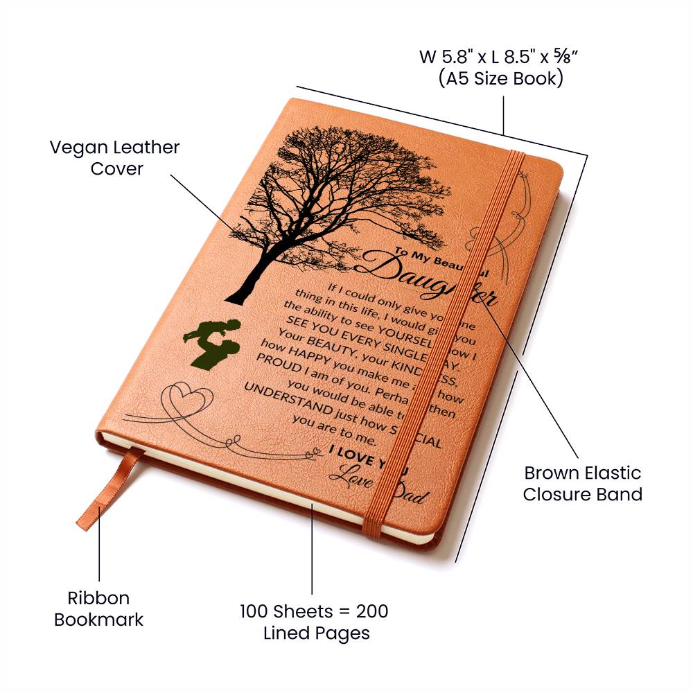 Dad To Daughter Gifts, Vegan Leather Writing Journal with Inspirational - Tree of Life Leather Cover, Personal Diary, Lined Journal, Travel, Notebook, Writers Notebook.