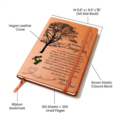 Dad To Daughter Gifts, Vegan Leather Writing Journal with Inspirational - Tree of Life Leather Cover, Personal Diary, Lined Journal, Travel, Notebook, Writers Notebook.