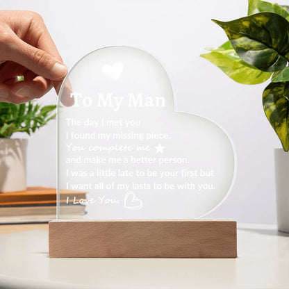 Acrylic Heart Plaque, Gifts For Husband ,Boyfriend ,Anniversary, Birthday, Valentine's Day Gifts,For Husband I Love You Gifts For Men.