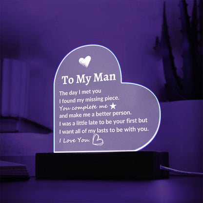 Acrylic Heart Plaque, Gifts For Husband ,Boyfriend ,Anniversary, Birthday, Valentine's Day Gifts,For Husband I Love You Gifts For Men.